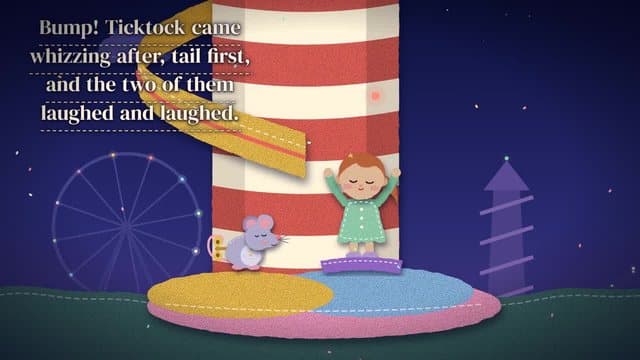 A felt child at a Toyland carnival with a clockwork mouse