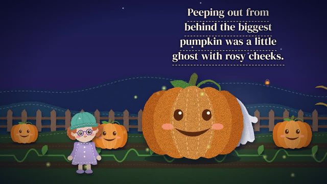 A felt child in The Giggling Pumpkin Parade